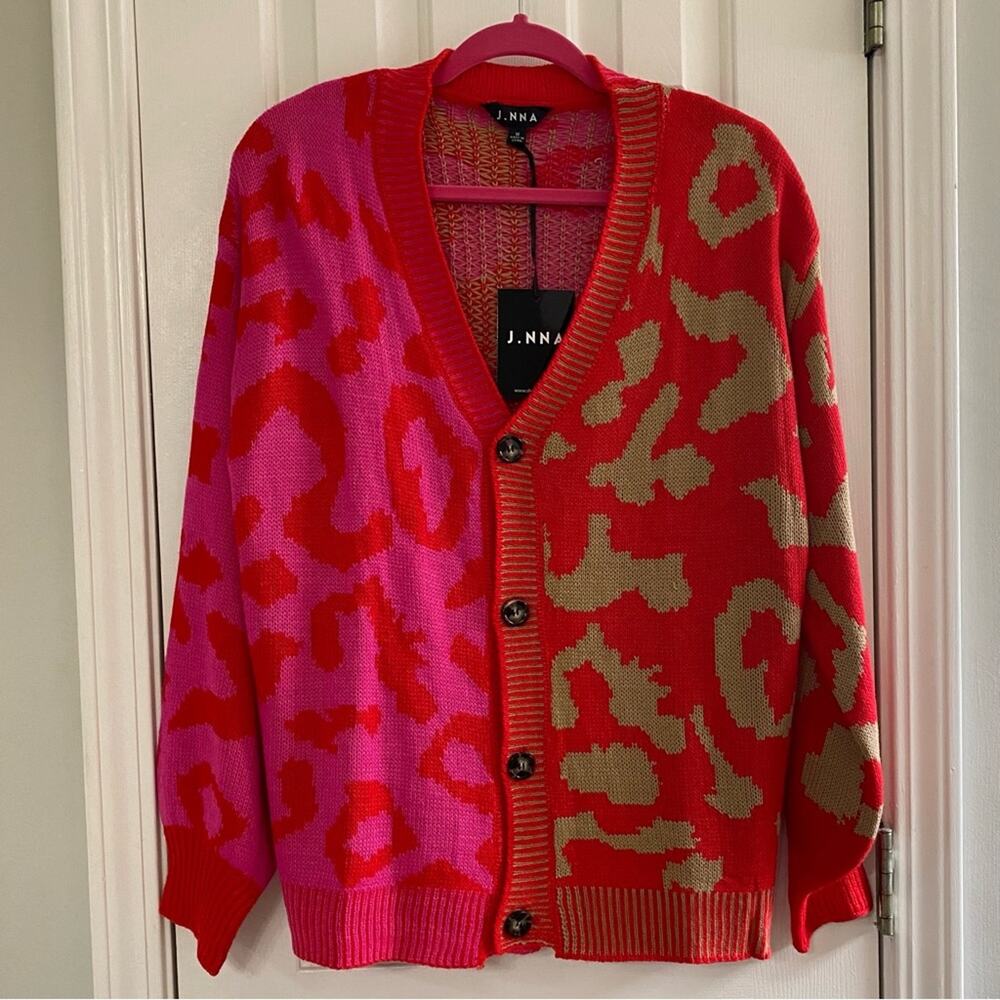 J.NNA • Red + Pink Two-Tone Color Block Button Fr… - image 2